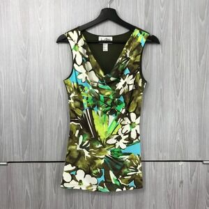 Joseph Ribkoff Womens Floral Cowl Neck Sleeveless Top Olive Green Size 2